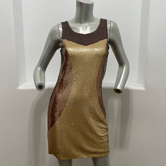Sheri Bodell Sequined Gold Brown Cocktail Mini Dress Size S BNWT - Picture 1 of 15